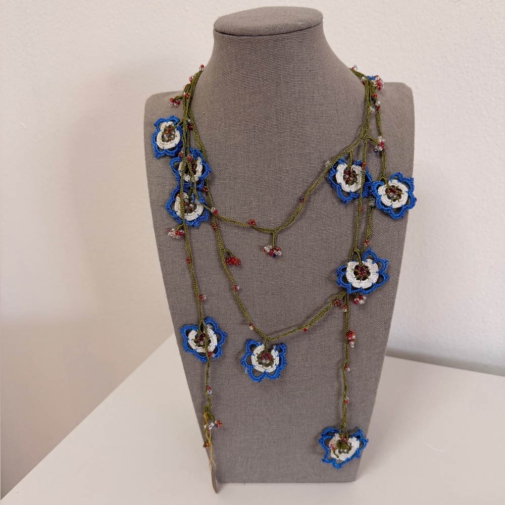 Collectable Traditional Turkish Blue Floral Oya HandmadeNecklace